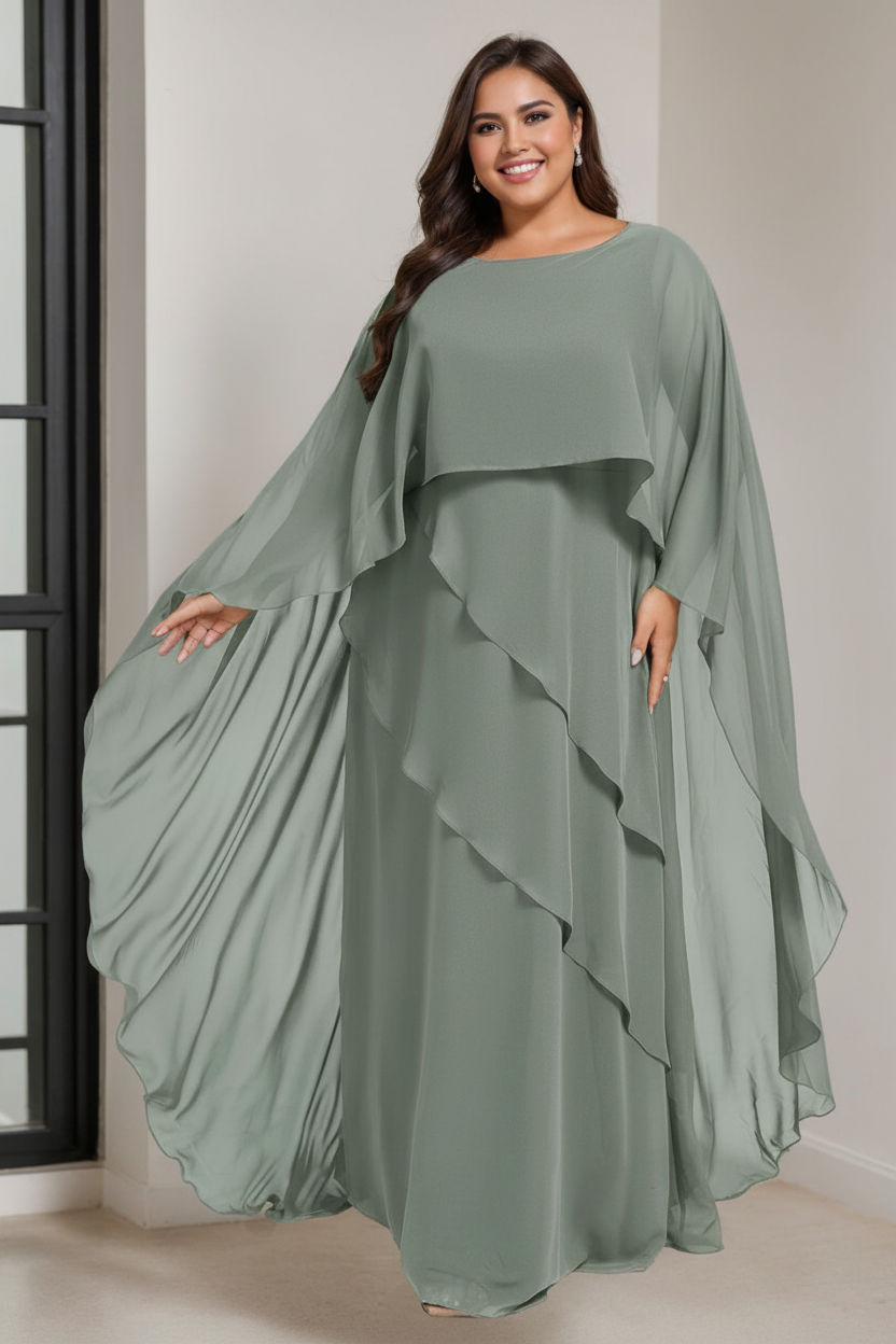 A-Line/Princess Scoop Half Sleeves Floor-Length Plus Size Mother of the Bride Dresses