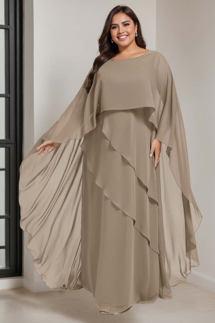 A-Line/Princess Scoop Half Sleeves Floor-Length Plus Size Mother of the Bride Dresses