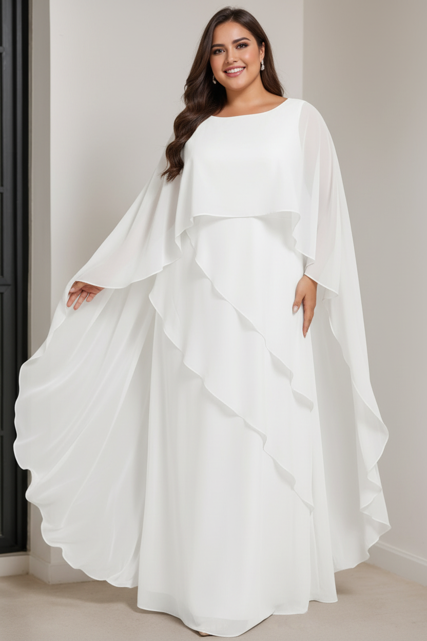 A-Line/Princess Scoop Half Sleeves Floor-Length Plus Size Mother of the Bride Dresses