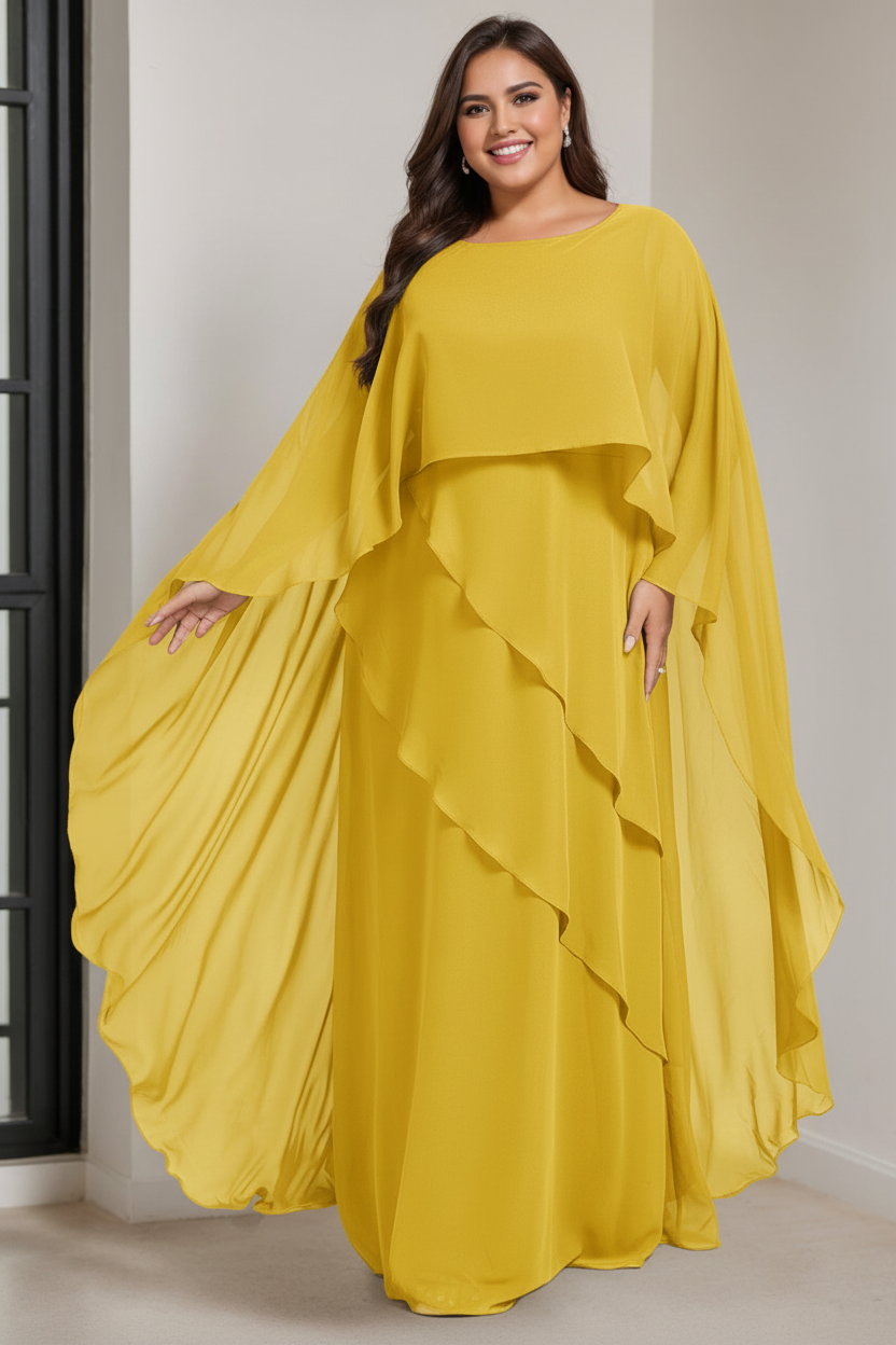 A-Line/Princess Scoop Half Sleeves Floor-Length Plus Size Mother of the Bride Dresses