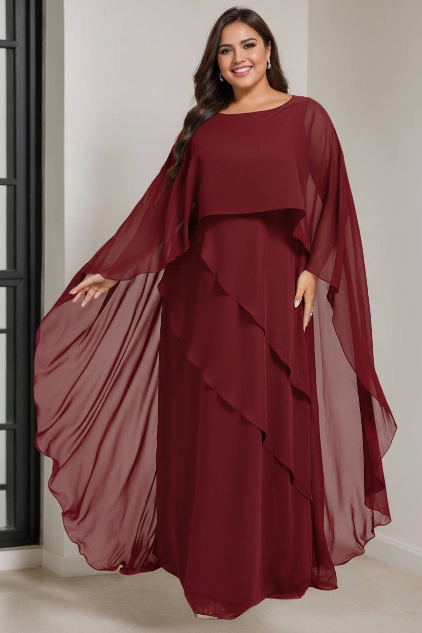 A-Line/Princess Scoop Half Sleeves Floor-Length Plus Size Mother of the Bride Dresses
