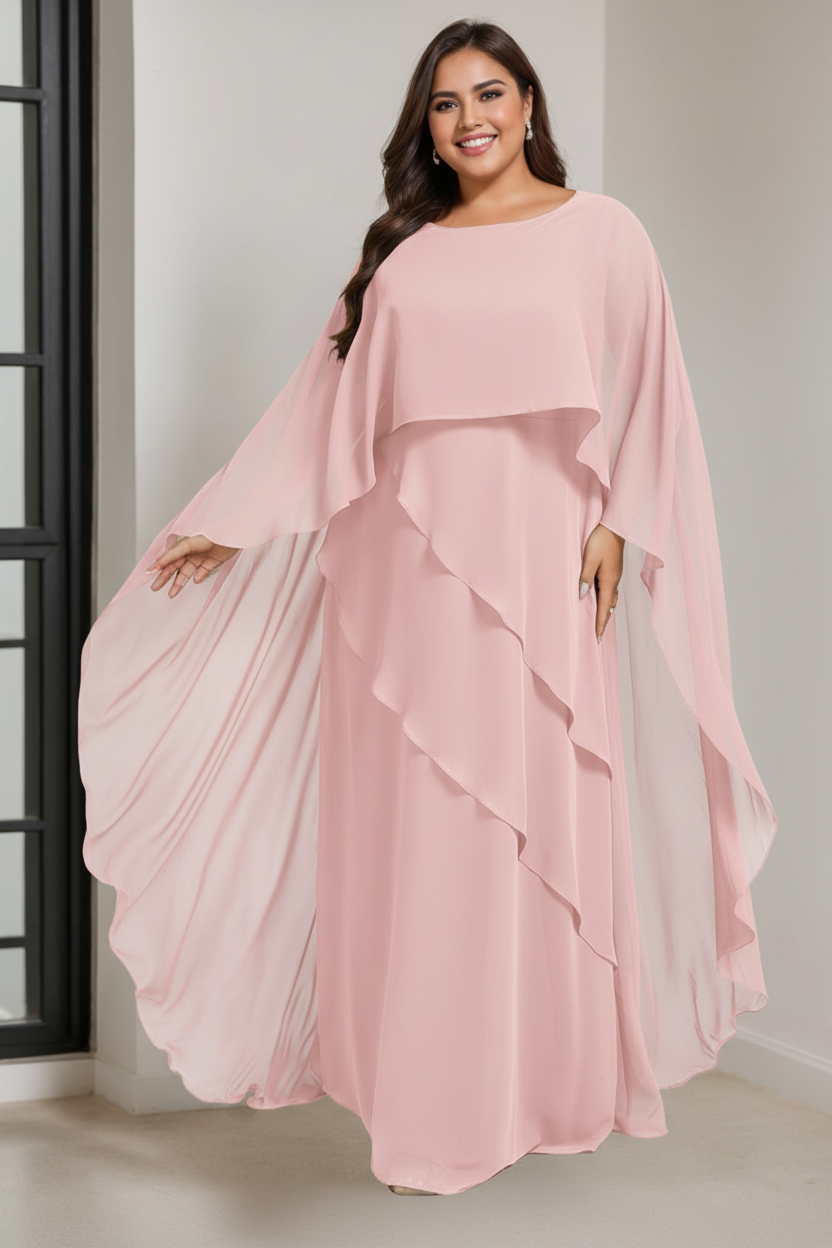 A-Line/Princess Scoop Half Sleeves Floor-Length Plus Size Mother of the Bride Dresses