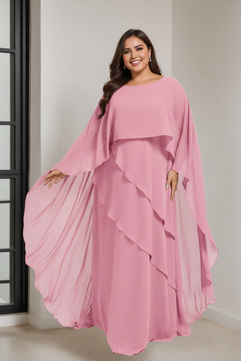 A-Line/Princess Scoop Half Sleeves Floor-Length Plus Size Mother of the Bride Dresses