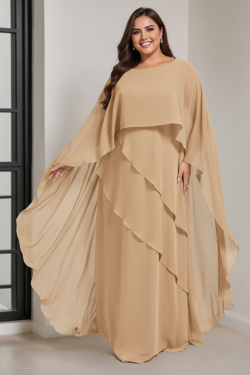 A-Line/Princess Scoop Half Sleeves Floor-Length Plus Size Mother of the Bride Dresses