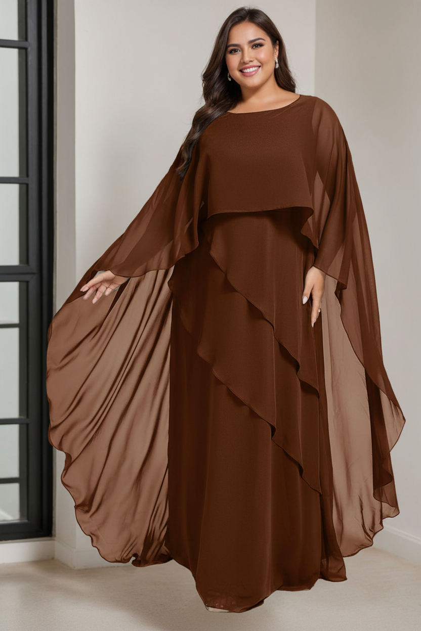 A-Line/Princess Scoop Half Sleeves Floor-Length Plus Size Mother of the Bride Dresses