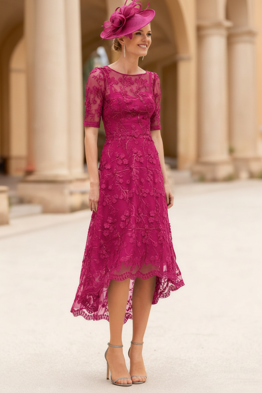 A-Line/Princess Scoop Lace Mother of the Bride Dresses Tea-Length Half Sleeves Cocktail Dresses
