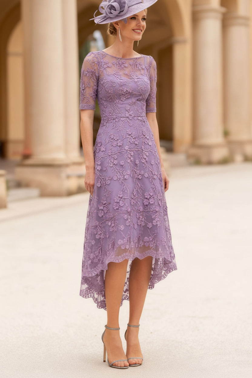A-Line/Princess Scoop Lace Mother of the Bride Dresses Tea-Length Half Sleeves Cocktail Dresses