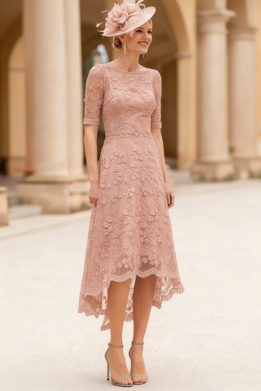 A-Line/Princess Scoop Lace Mother of the Bride Dresses Tea-Length Half Sleeves Cocktail Dresses