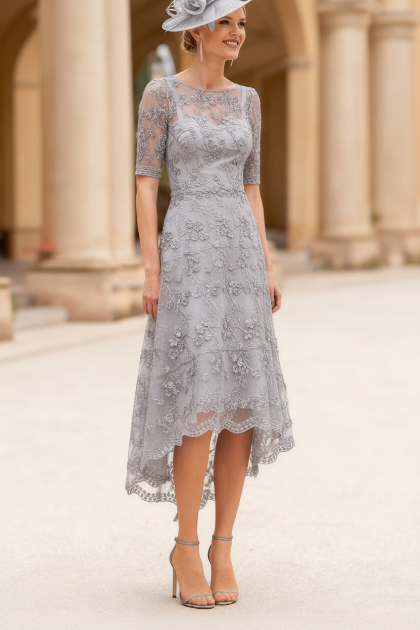 A-Line/Princess Scoop Lace Mother of the Bride Dresses Tea-Length Half Sleeves Cocktail Dresses