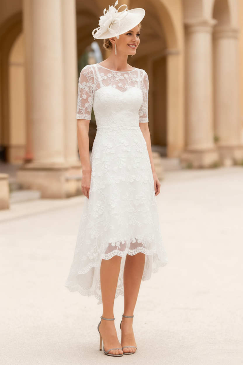 A-Line/Princess Scoop Lace Mother of the Bride Dresses Tea-Length Half Sleeves Cocktail Dresses