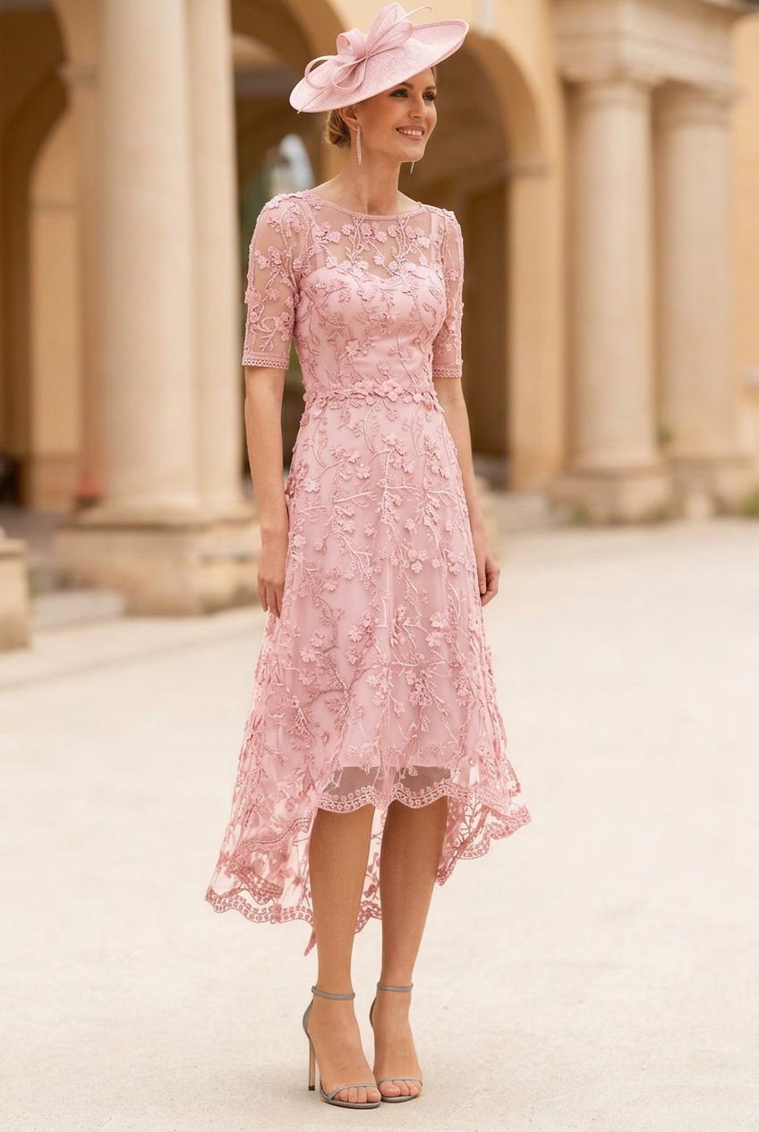 A-Line/Princess Scoop Lace Mother of the Bride Dresses Tea-Length Half Sleeves Cocktail Dresses