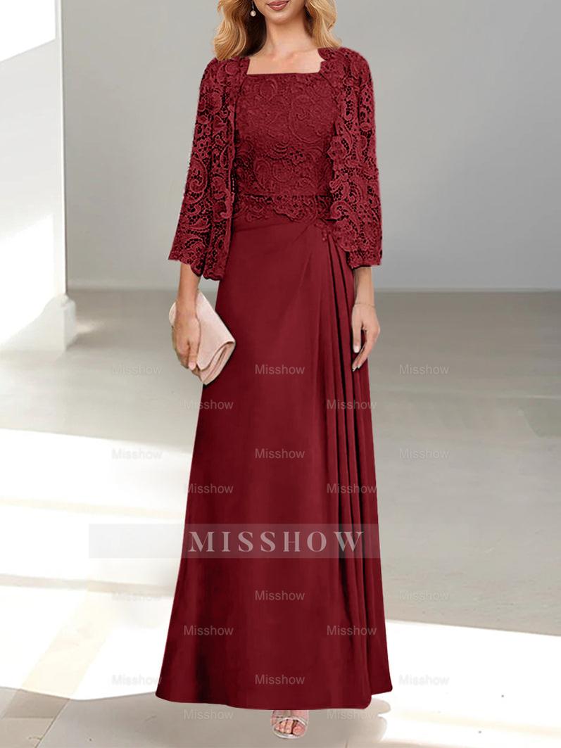 A-Line/Princess Scoop Mother of the Bride Dresses with Pleated & Lace Appliques Floor-Length