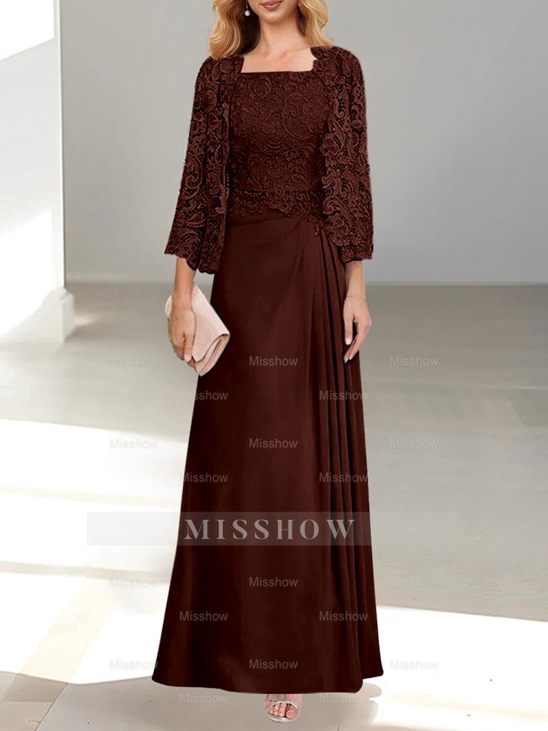 A-Line/Princess Scoop Mother of the Bride Dresses with Pleated & Lace Appliques Floor-Length