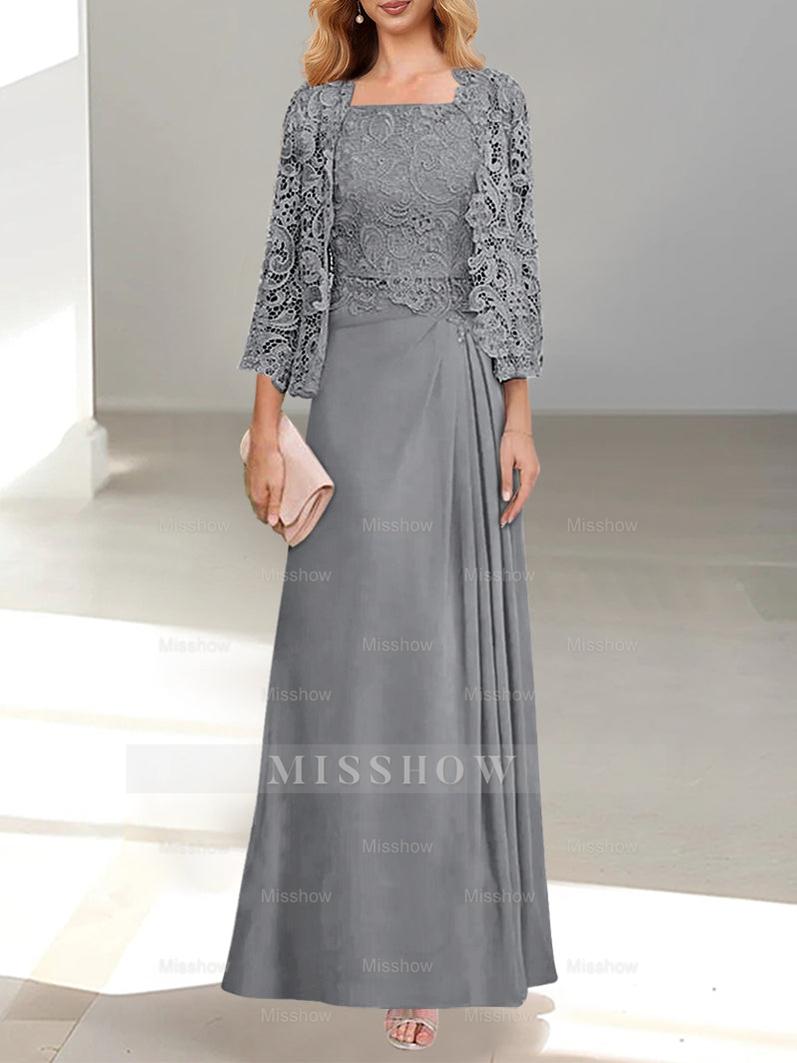A-Line/Princess Scoop Mother of the Bride Dresses with Pleated & Lace Appliques Floor-Length