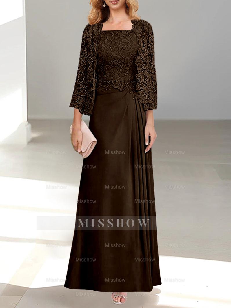 A-Line/Princess Scoop Mother of the Bride Dresses with Pleated & Lace Appliques Floor-Length