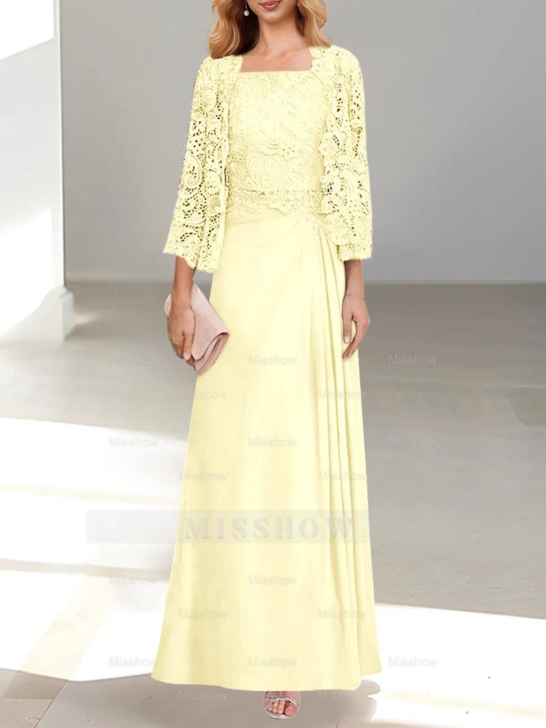 A-Line/Princess Scoop Mother of the Bride Dresses with Pleated & Lace Appliques Floor-Length