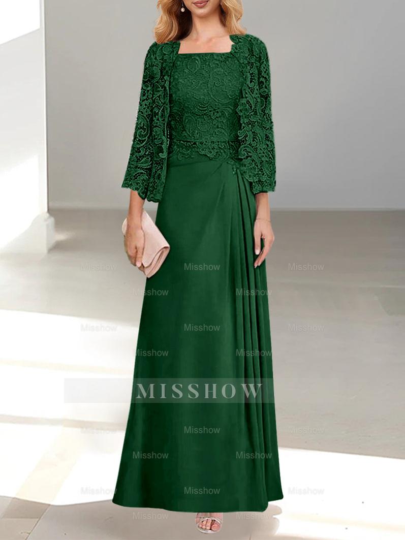 A-Line/Princess Scoop Mother of the Bride Dresses with Pleated & Lace Appliques Floor-Length