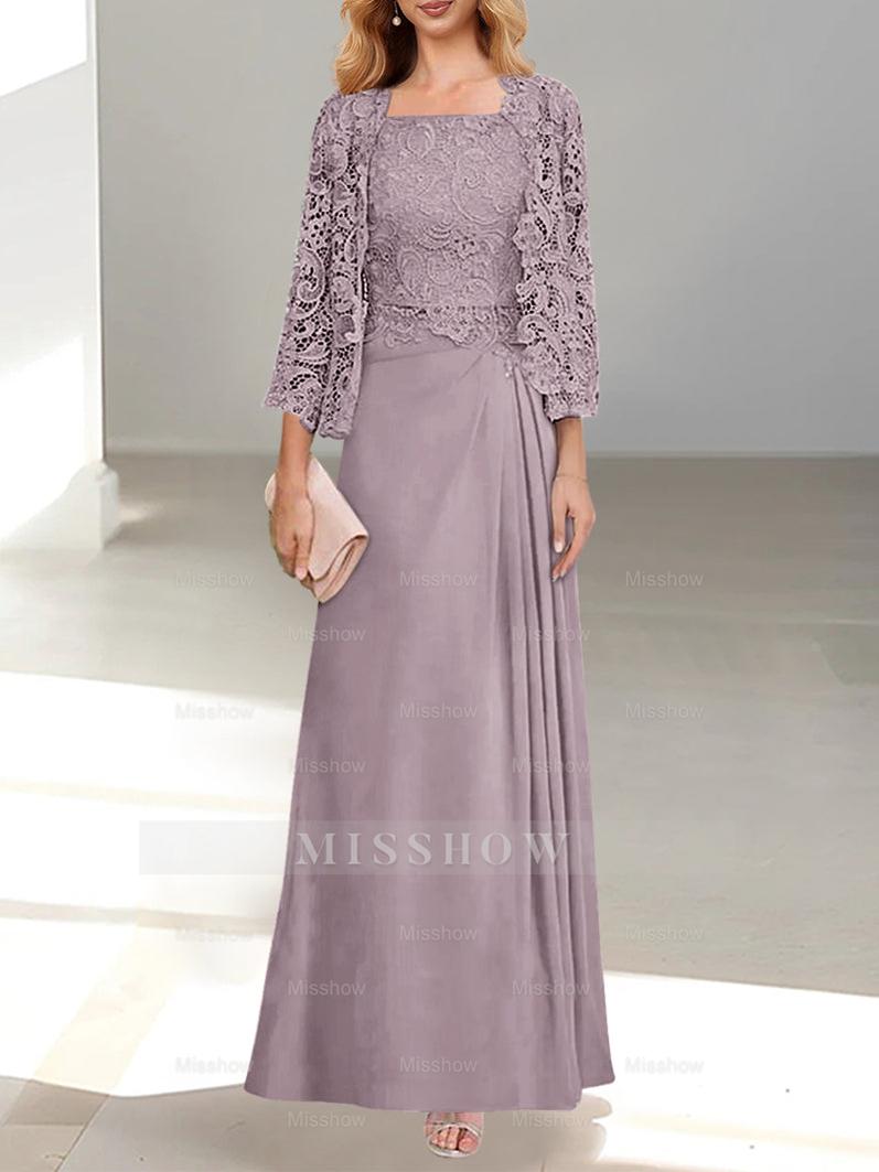 A-Line/Princess Scoop Mother of the Bride Dresses with Pleated & Lace Appliques Floor-Length