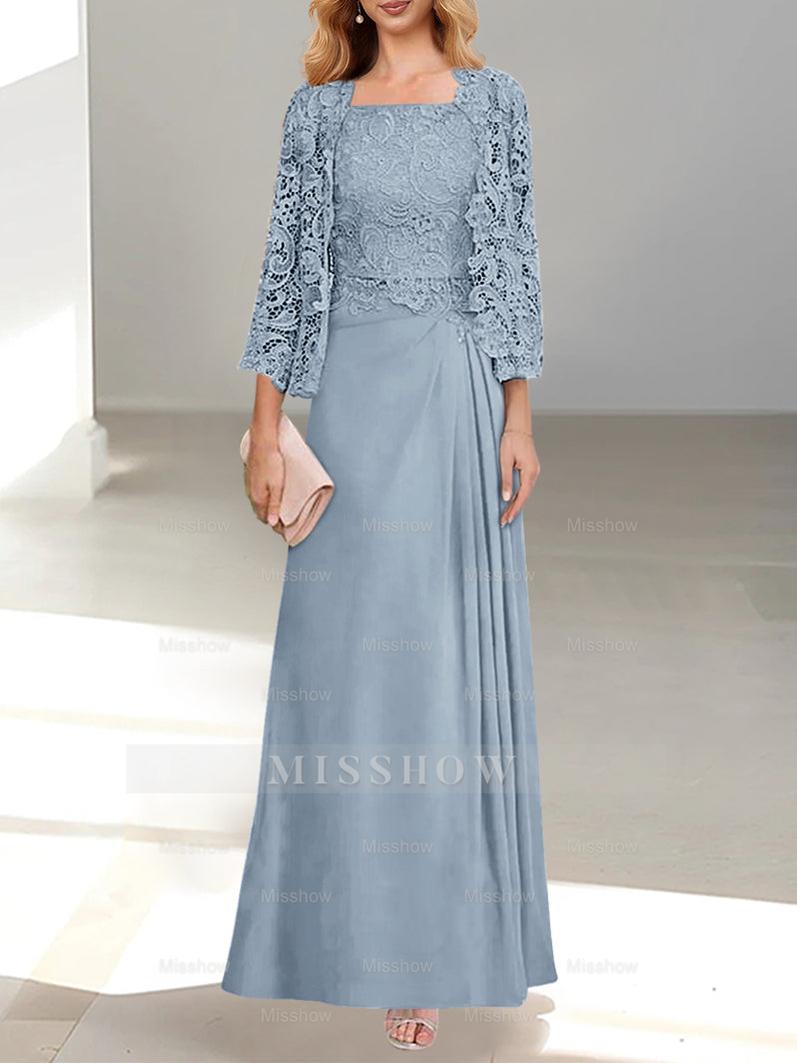 A-Line/Princess Scoop Mother of the Bride Dresses with Pleated & Lace Appliques Floor-Length