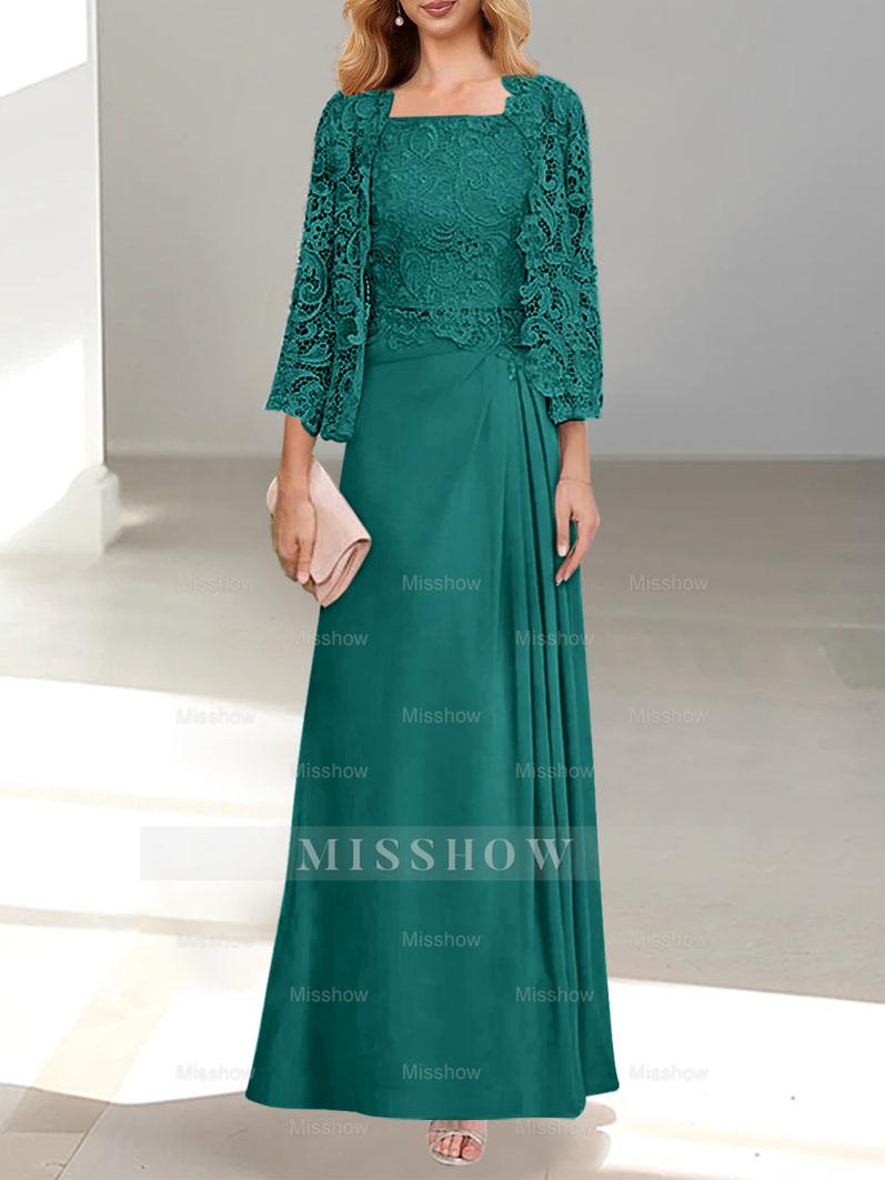 A-Line/Princess Scoop Mother of the Bride Dresses with Pleated & Lace Appliques Floor-Length