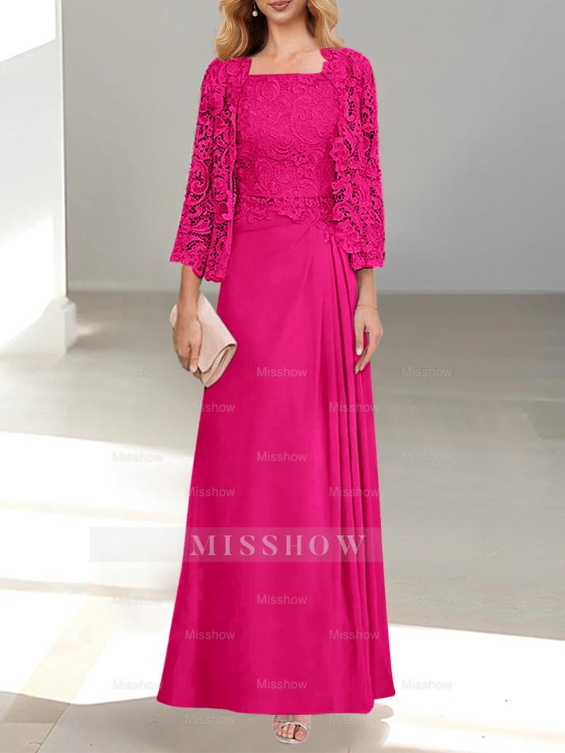 A-Line/Princess Scoop Mother of the Bride Dresses with Pleated & Lace Appliques Floor-Length