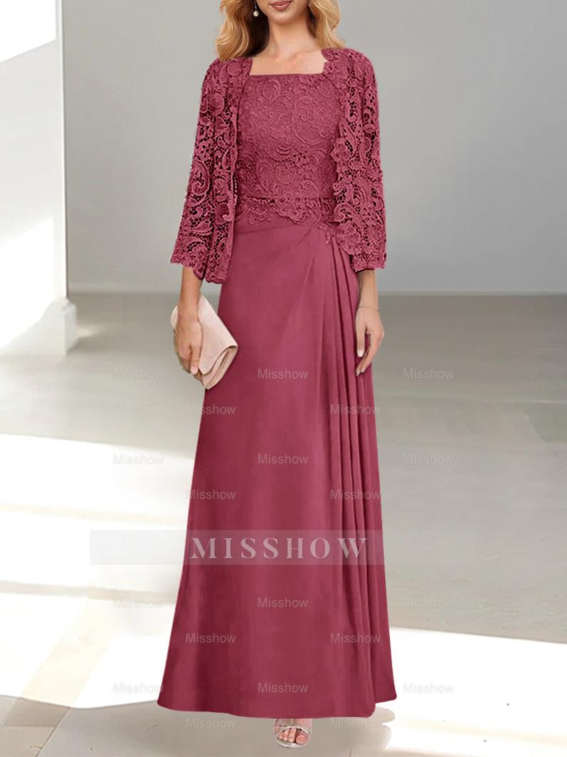A-Line/Princess Scoop Mother of the Bride Dresses with Pleated & Lace Appliques Floor-Length