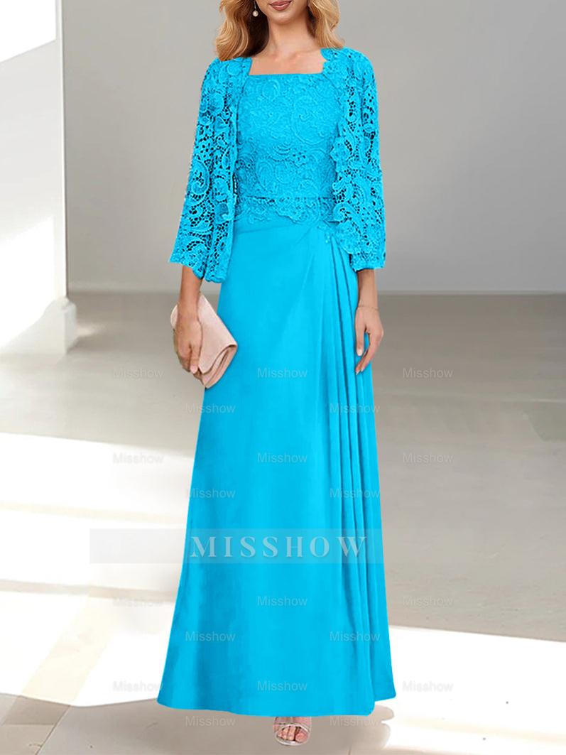 A-Line/Princess Scoop Mother of the Bride Dresses with Pleated & Lace Appliques Floor-Length
