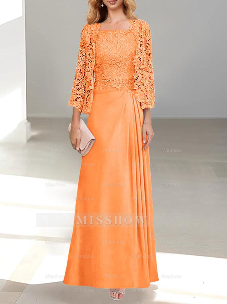 A-Line/Princess Scoop Mother of the Bride Dresses with Pleated & Lace Appliques Floor-Length
