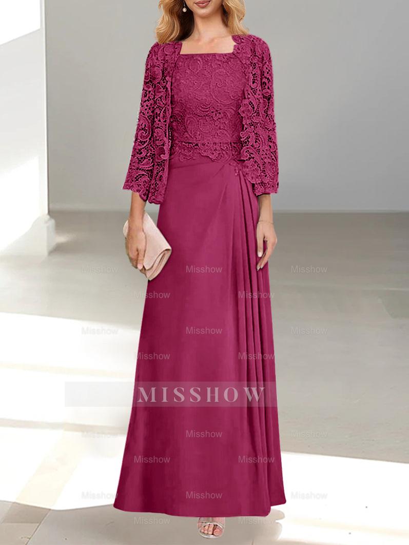 A-Line/Princess Scoop Mother of the Bride Dresses with Pleated & Lace Appliques Floor-Length