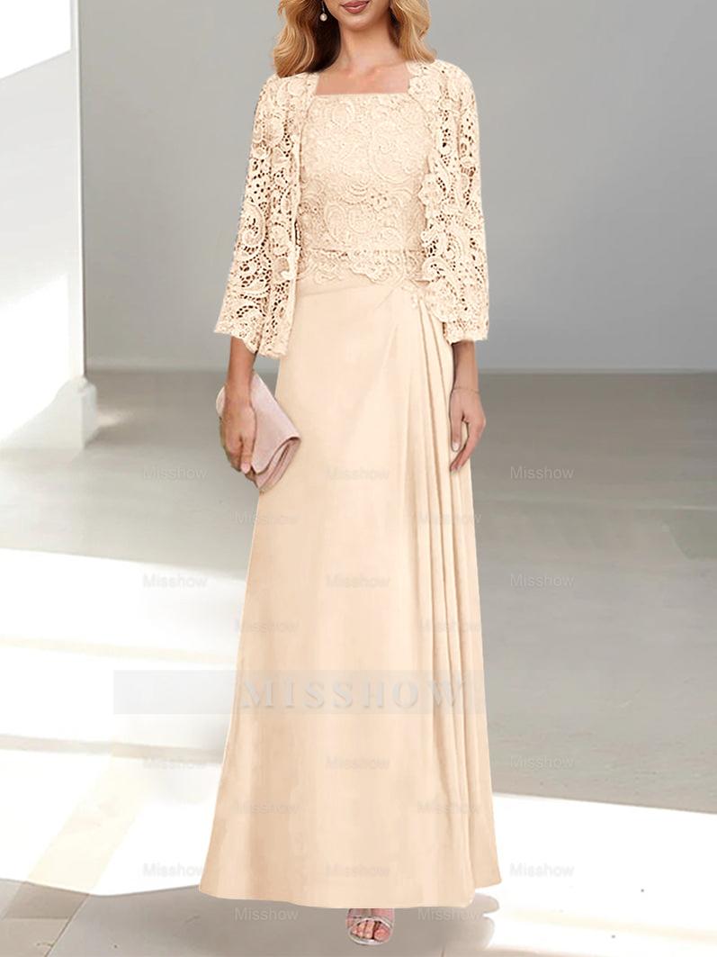A-Line/Princess Scoop Mother of the Bride Dresses with Pleated & Lace Appliques Floor-Length