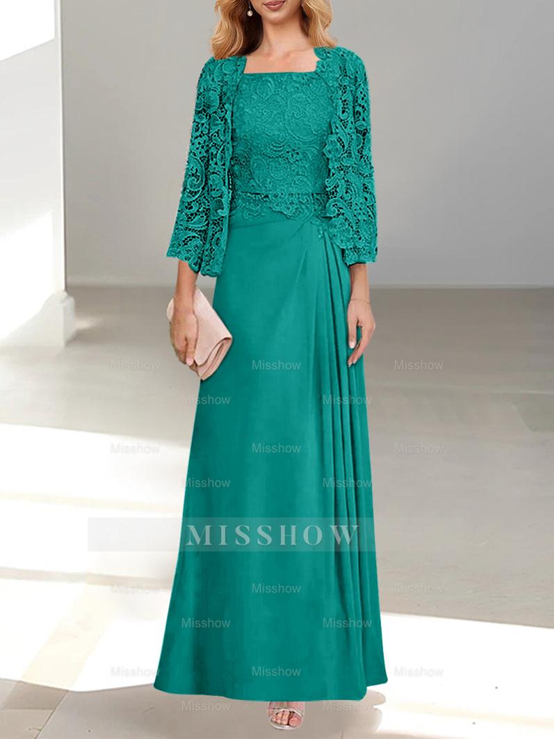 A-Line/Princess Scoop Mother of the Bride Dresses with Pleated & Lace Appliques Floor-Length