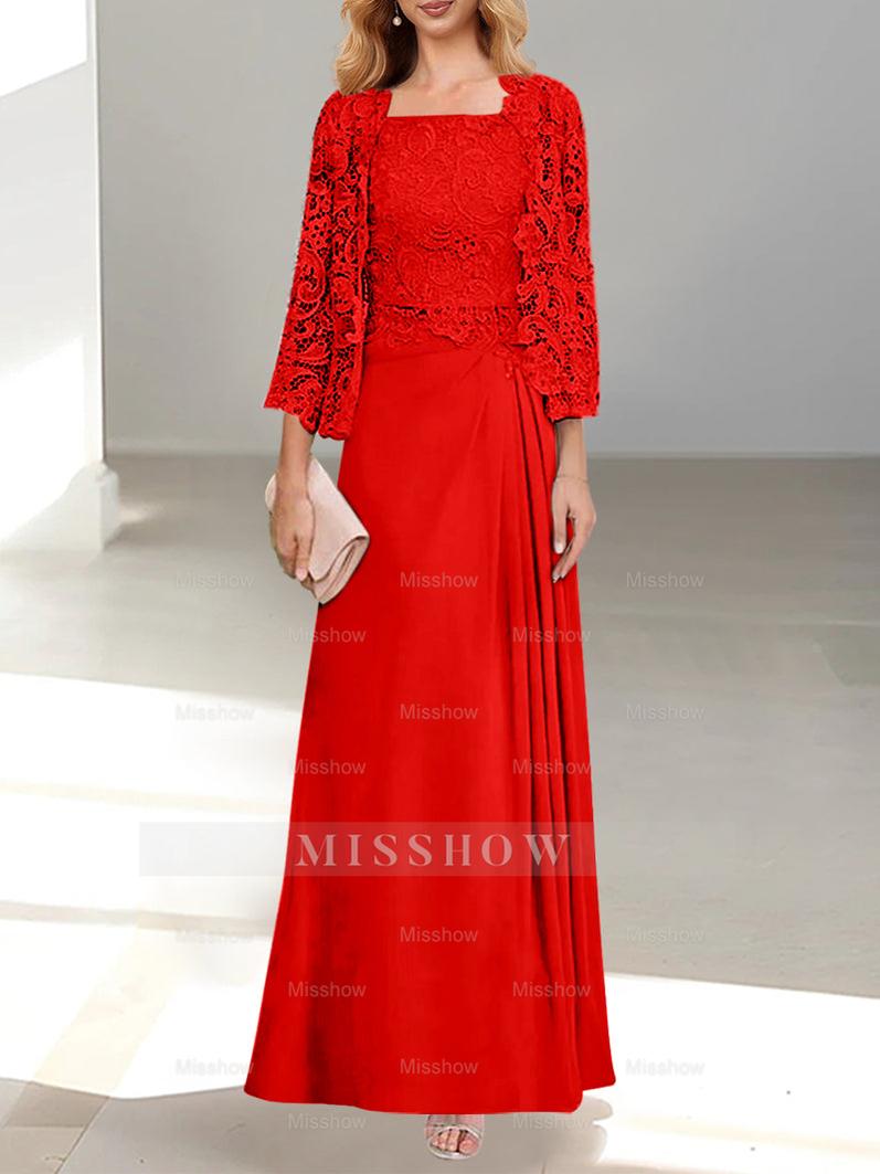 A-Line/Princess Scoop Mother of the Bride Dresses with Pleated & Lace Appliques Floor-Length
