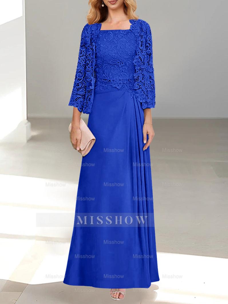 A-Line/Princess Scoop Mother of the Bride Dresses with Pleated & Lace Appliques Floor-Length