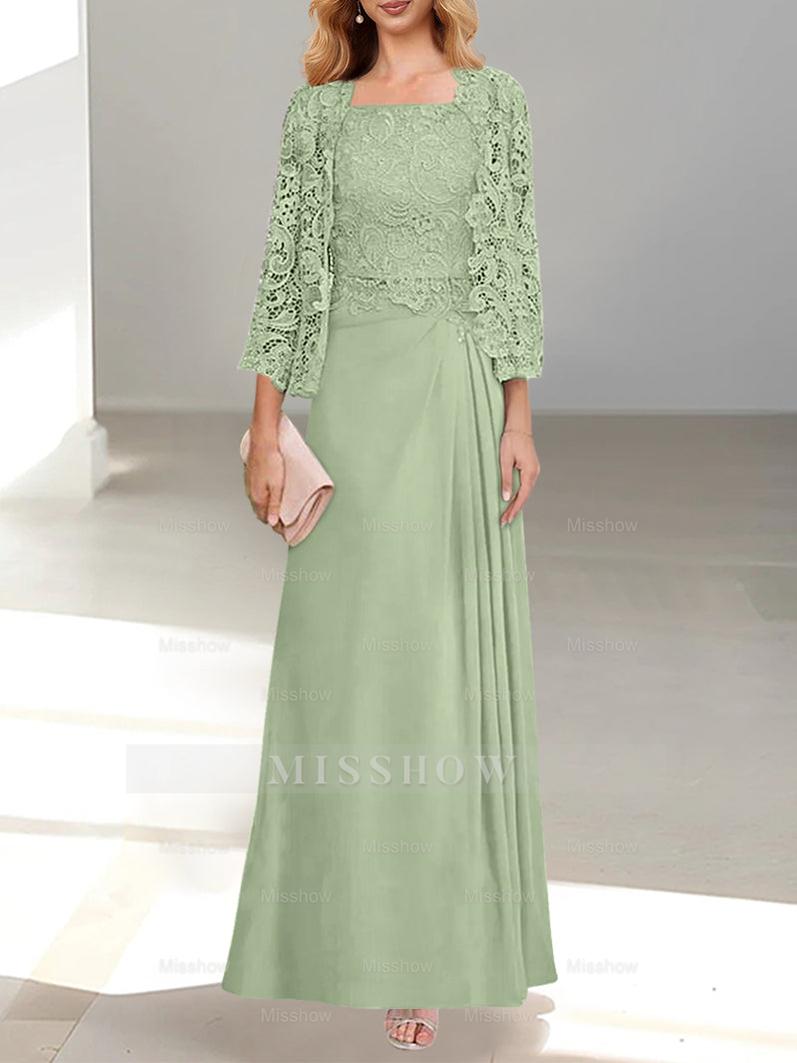A-Line/Princess Scoop Mother of the Bride Dresses with Pleated & Lace Appliques Floor-Length