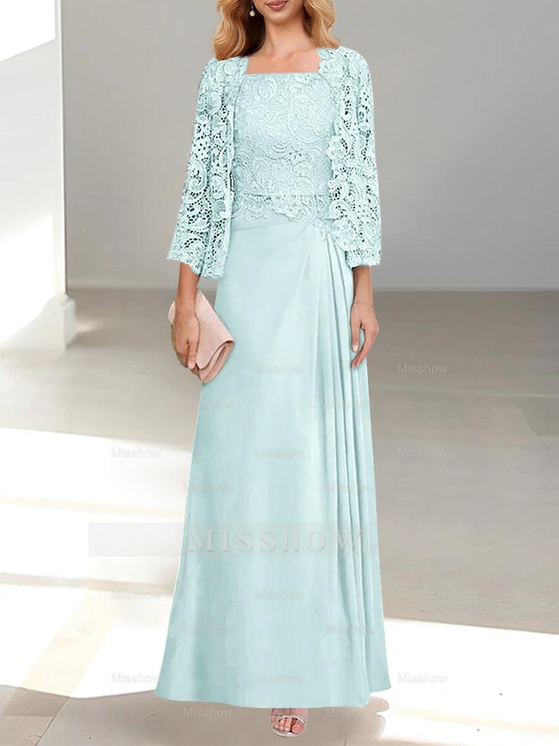 A-Line/Princess Scoop Mother of the Bride Dresses with Pleated & Lace Appliques Floor-Length