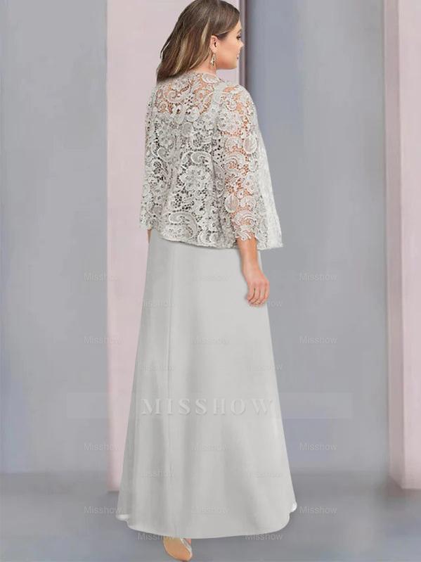 A-Line/Princess Scoop Mother of the Bride Dresses with Pleated & Lace Appliques Floor-Length