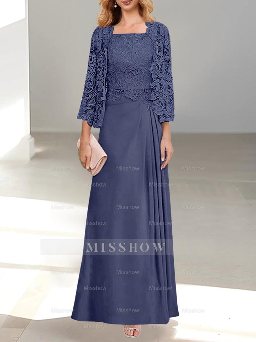 A-Line/Princess Scoop Mother of the Bride Dresses with Pleated & Lace Appliques Floor-Length