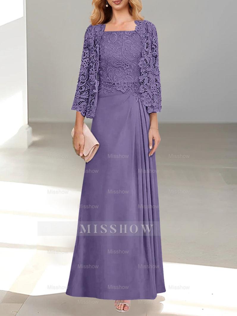 A-Line/Princess Scoop Mother of the Bride Dresses with Pleated & Lace Appliques Floor-Length