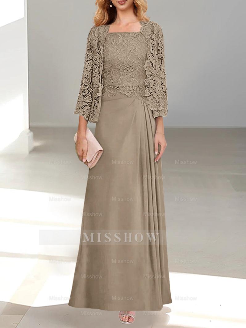 A-Line/Princess Scoop Mother of the Bride Dresses with Pleated & Lace Appliques Floor-Length