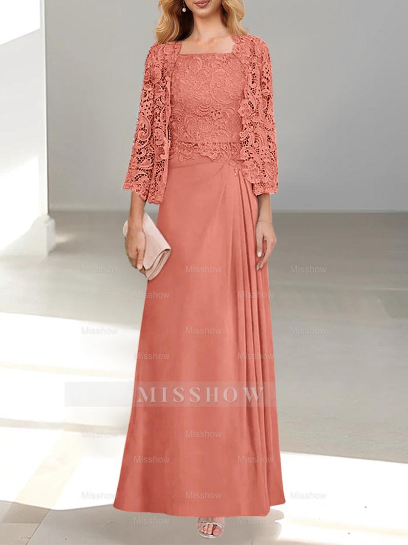 A-Line/Princess Scoop Mother of the Bride Dresses with Pleated & Lace Appliques Floor-Length