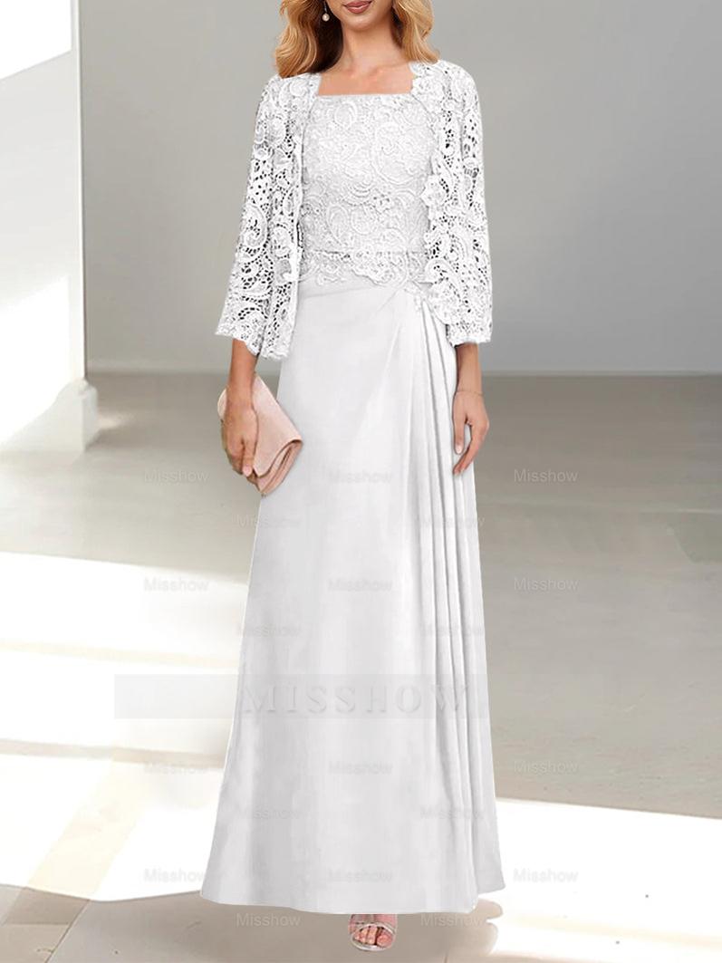 A-Line/Princess Scoop Mother of the Bride Dresses with Pleated & Lace Appliques Floor-Length