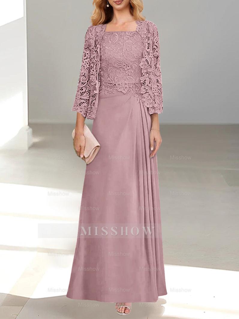 A-Line/Princess Scoop Mother of the Bride Dresses with Pleated & Lace Appliques Floor-Length