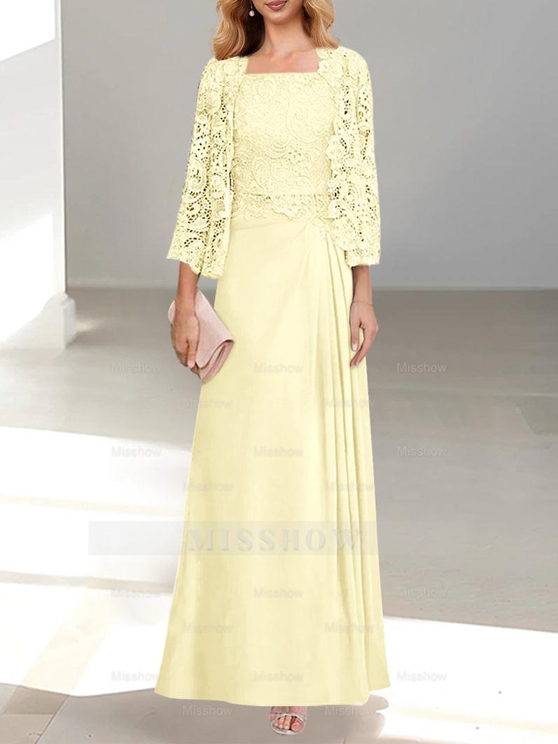 A-Line/Princess Scoop Mother of the Bride Dresses with Pleated & Lace Appliques Floor-Length