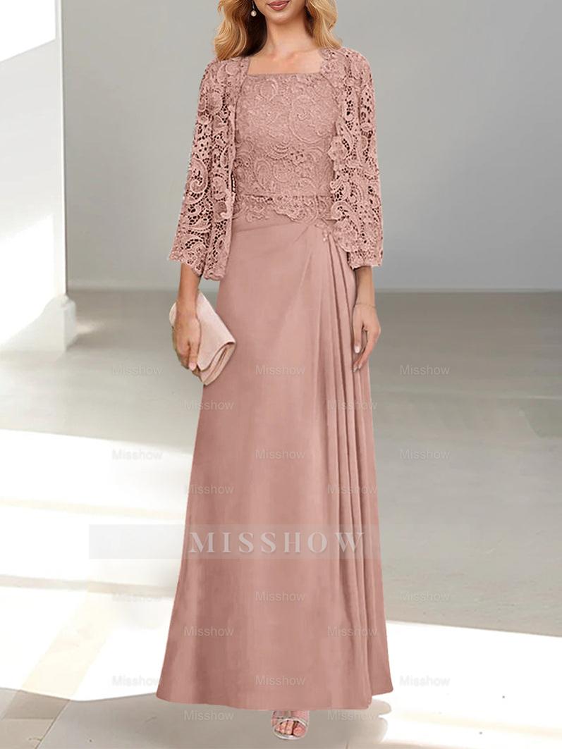 A-Line/Princess Scoop Mother of the Bride Dresses with Pleated & Lace Appliques Floor-Length