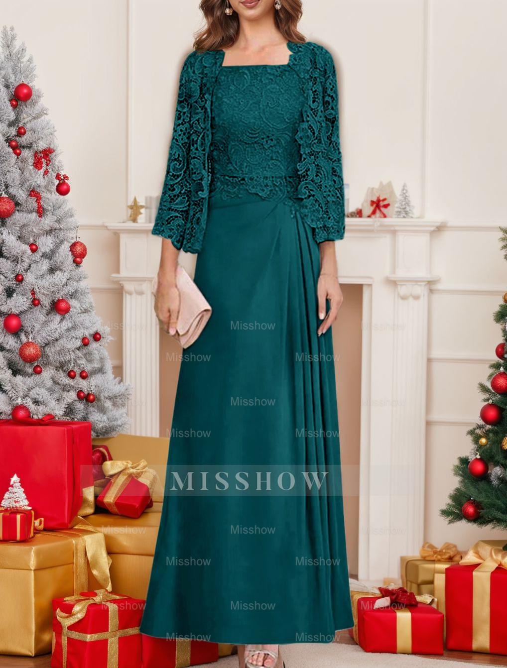 A-Line/Princess Scoop Mother of the Bride Dresses with Pleated & Lace Appliques Floor-Length