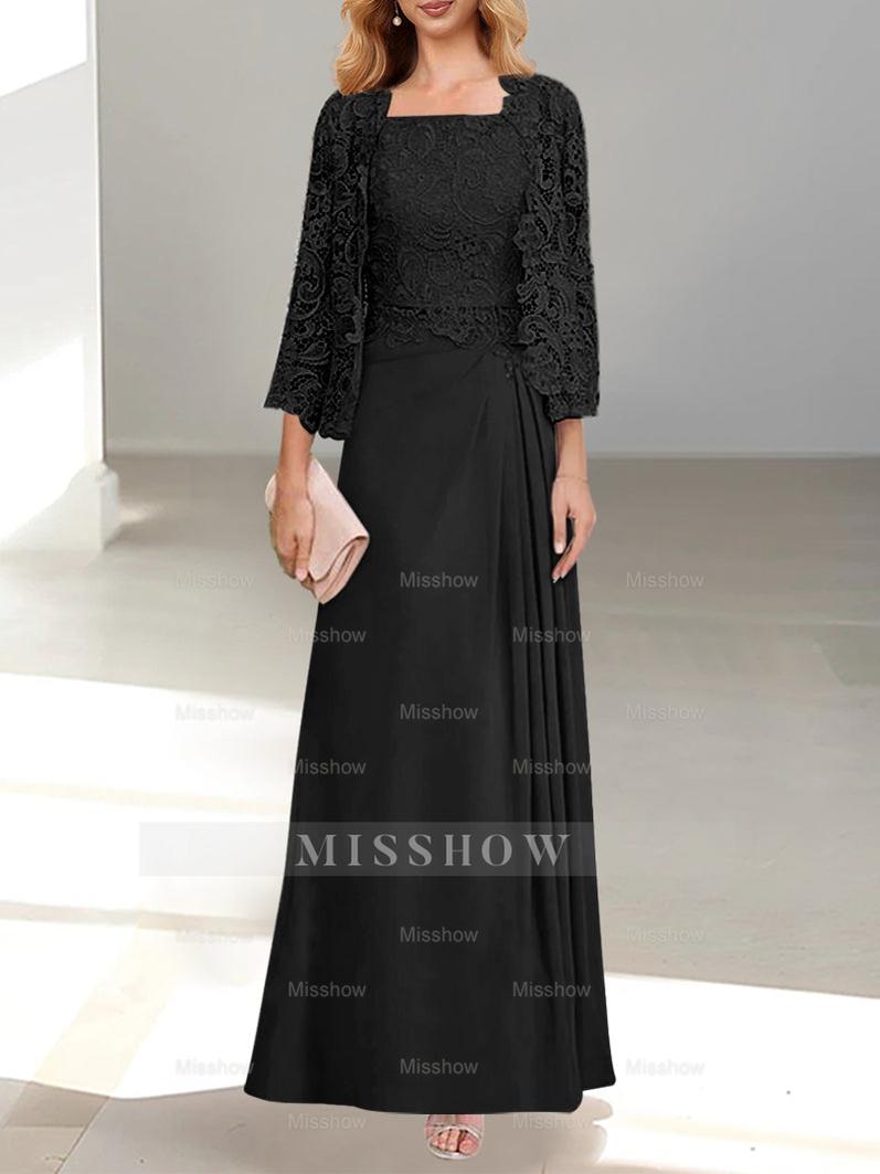A-Line/Princess Scoop Mother of the Bride Dresses with Pleated & Lace Appliques Floor-Length