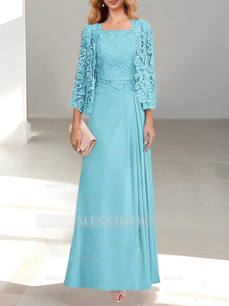 A-Line/Princess Scoop Mother of the Bride Dresses with Pleated & Lace Appliques Floor-Length