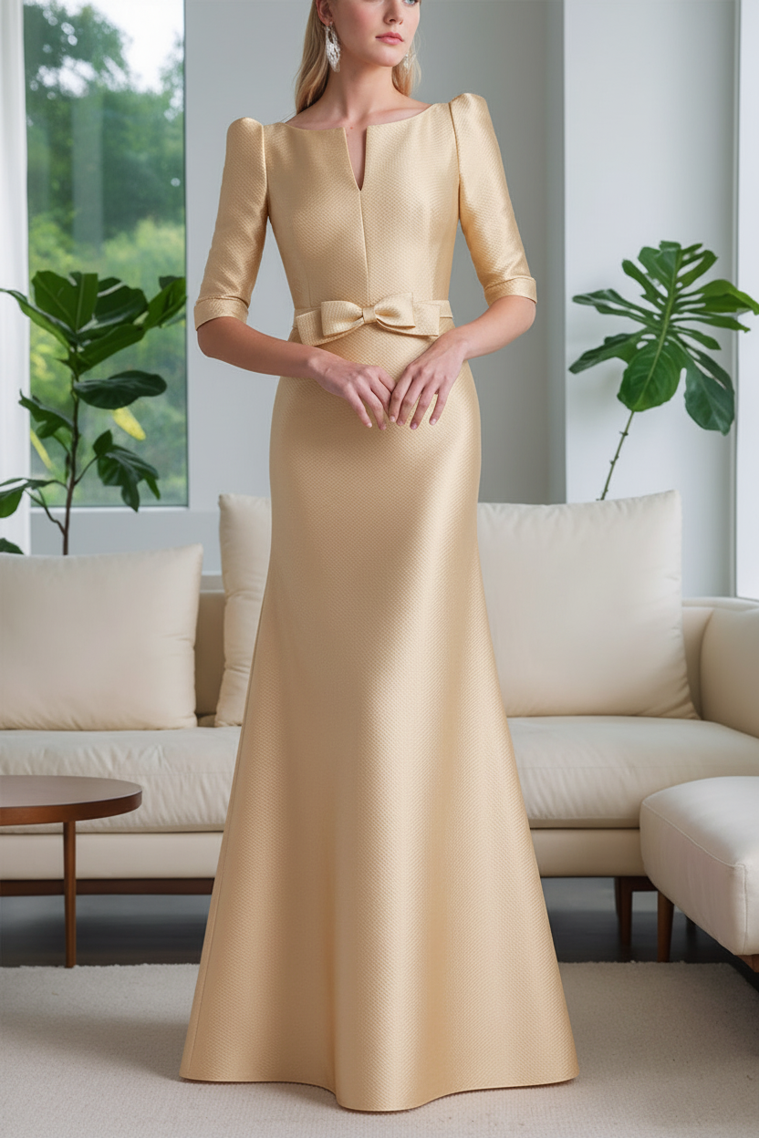A-Line/Princess Scoop Neck Half Sleeves Mother of the Bride Dresses with Bow Belt