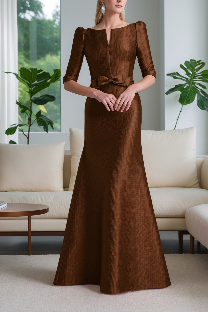 A-Line/Princess Scoop Neck Half Sleeves Mother of the Bride Dresses with Bow Belt
