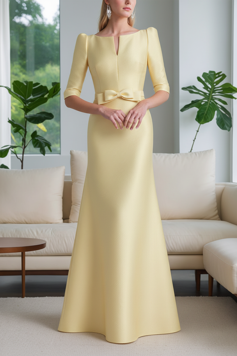 A-Line/Princess Scoop Neck Half Sleeves Mother of the Bride Dresses with Bow Belt
